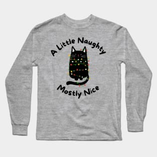 A little naughty mostly nice black cat tangled in Christmas lights Long Sleeve T-Shirt